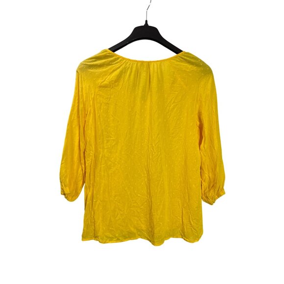 Merona Yellow Swiss Dot Rayon V-Neck Blouse Tassels Size S Semi Sheer - Picture 2 of 5